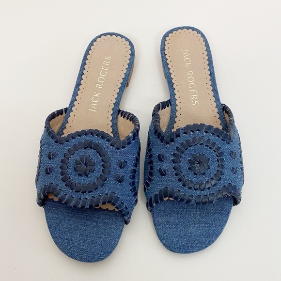 New! Jack Rogers Thompson Denim Whipstitch Slides - Picture 2 of 4